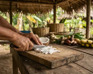 Fresh coconut meat being sliced