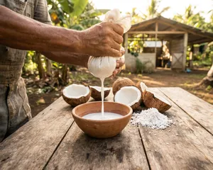 Pressing fresh coconut for virgin coconut oil