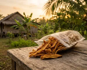 An open pouch of dried Ticao mango